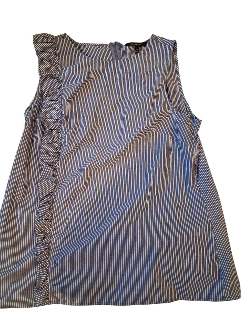 Banana Republic Blue and White Striped Ruffle Sleeve Tank